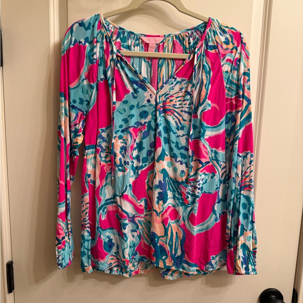 Vibrant Pink & Teal Printed Women's Blouse